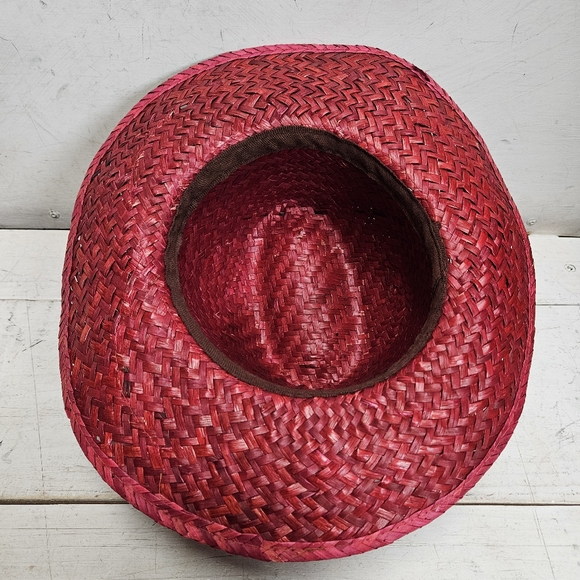 Red straw hat with black rope accent western style mens Lg/XL size - Picture 5 of 7